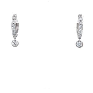 Sterling Silver Lab Grown Diamond Bezel Dangle Huggie Earrings