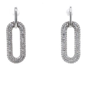 Sterling Silver Lab Grown Diamond Pave Oval Link Drop Earrings