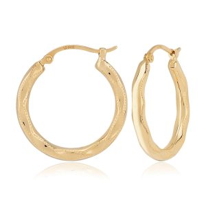 Sterling Silver Yellow Gold Vermeil Embossed Hoop Earrings