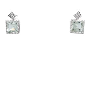 Sterling Silver Green Amethyst and White Topaz Earrings