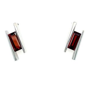 Sterling Silver Garnet Baguette Stud Earrings