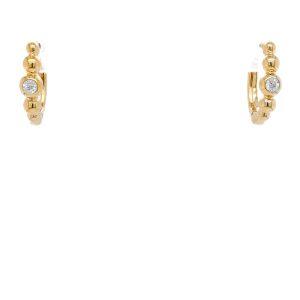Sterling Silver Yellow Gold Vermeil Diamond Bubble Huggie Earrings