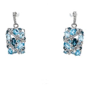 Sterling Silver Blue and White Topaz Dangle Earrings
