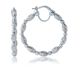Sterling Silver Diamond-Cut Bead Hoop Earrings