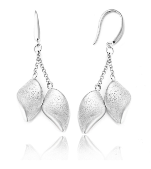 Sterling Silver Double Leaf Drop Earrings