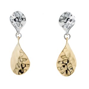 Sterling Silver Two Tone Hammered Dangle Earrings