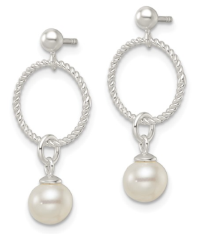 Sterling Silver Synthetic Pearl Dangle Earrings