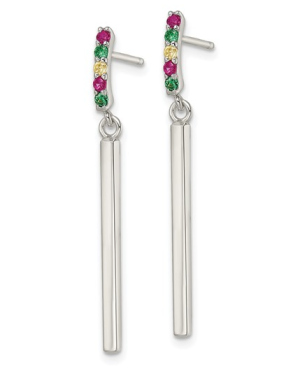 Sterling Silver Multi-Color Cubic Zirconia Bar Dangle Earrings