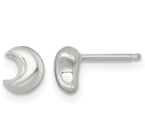 Sterling Silver Polished Moon Stud Earrings