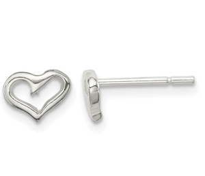 Sterling Silver Open Heart Petite Stud Earrings