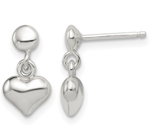 Sterling Silver Puff Heart Dangle Earrings