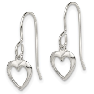 Sterling Silver Open Heart Dangle Shepherd Hook Earrings