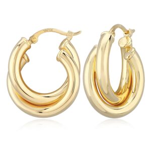 Sterling Silver Yellow Gold Vermeil Double Hoop Earrings