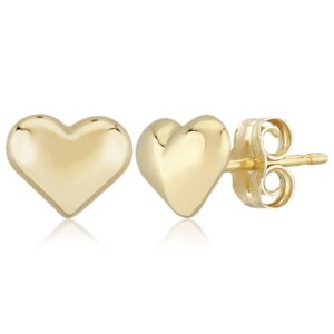 Sterling Silver Yellow Gold Vermeil Puffed Heart Stud Earrings
