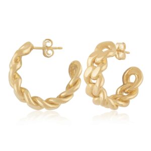 Sterling Silver Yellow Gold Vermeil Miami Cuban Link Hoop Earrings