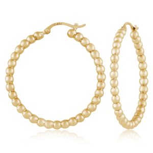 Sterling Silver Yellow Gold Vermeil Medium Beaded Hoop Earrings