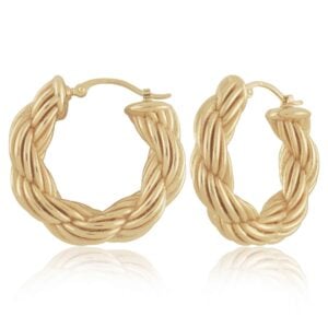Sterling Silver Yellow Gold Vermeil 6x25mm Rope Hoop Earrings