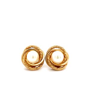 Estate Piece: 14k Yellow Gold Pearl Swirl Stud Earrings