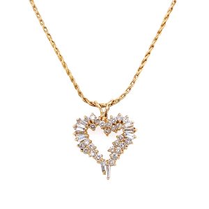 Estate Piece: 14k Yellow Gold Diamond Heart Pendant