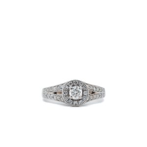 Estate Piece: 14k White Gold Diamond Halo Split Shank Engagement Ring