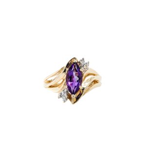 Estate Piece: 10k Yellow Gold Amethyst and Diamond Ring