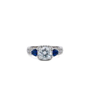 Estate Piece: 14k White Gold Cubic Zirconia, Lab Grown Sapphire, and Diamond Ring
