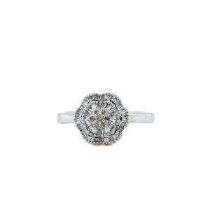 Estate Piece: 14k White Gold Diamond Baguette Cluster Ring