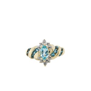 Estate Piece: 10k Yellow Gold Blue Topaz and Diamond Ring
