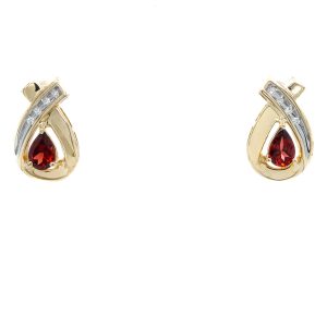 Estate Piece: 14k Two Tone Gold Garnet and Diamond Stud Earrings