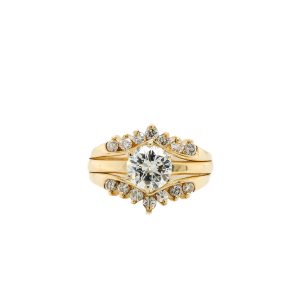 Estate Piece: 14k Yellow Gold Diamond Engagement Ring, Wedding Band, and Anniversary Band Soldered Set