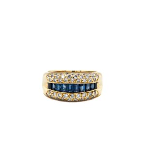 Estate Piece: 18k Yellow Gold Sapphire Baguette and Diamond Ring