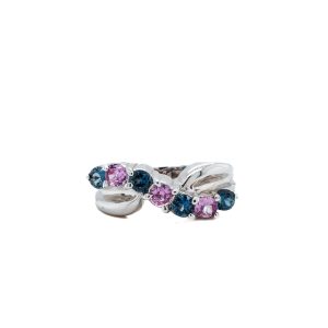 Estate Piece: 14k White Gold Blue and Pink Sapphire Ring