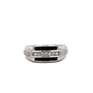 Estate Piece: 10k White Gold Diamond and Onyx Ring