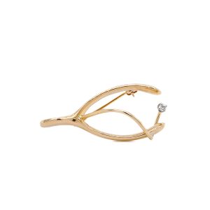 Estate Piece: 14k Yellow Gold Diamond Wishbone Brooch