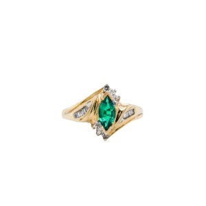 Estate Piece: 10k Yellow Gold Lab Grown Emerald and Diamond Ring