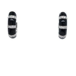 Estate Piece: Henderson Collection Black Enamel and Diamond Hoop Earrings