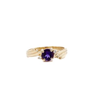 Estate Piece: 14k Yellow Gold Amethyst and Diamond Bypass Ring