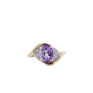 Estate Piece: 14k Two Tone Gold Amethyst and Diamond Bypass Ring