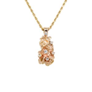 Estate Piece: 14k Yellow Gold Diamond Nugget Pendant