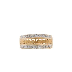 Estate Piece: 14k Two Tone Gold Diamond Greek Key Ring