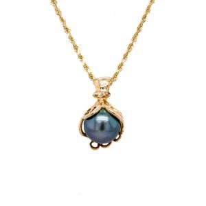 Estate Piece: 14k Yellow Gold Tahitian Pearl Octopus Pendant