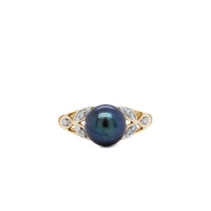 Estate Piece: 14k Two Tone Gold Tahitian Pearl and Diamond Ring
