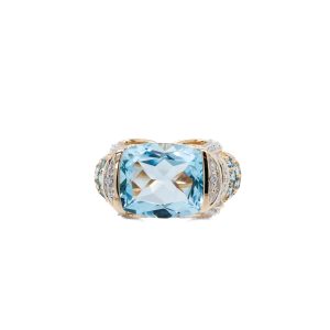 Estate Piece: 14k Two Tone Gold Blue Topaz and Diamond Ring