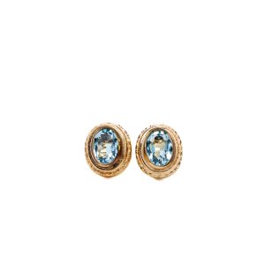 Estate Piece: 10k Yellow Gold Blue Topaz Bezel Stud Earrings