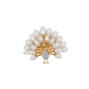 Estate Piece: 14k Two Tone Gold Pearl and Diamond Peacock Brooch/Pendant