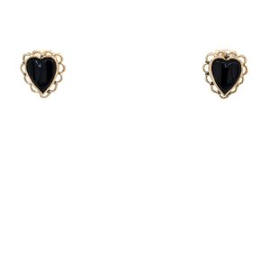Estate Piece: 10k Yellow Gold Onyx Heart Stud Earrings