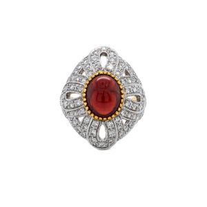 Estate Piece: Platinum and 18k Yellow Gold Garnet and Diamond Ring