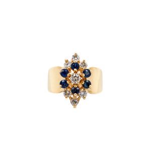 Estate Piece: 14k Yellow Gold Sapphire and Diamond Wide Band Ring