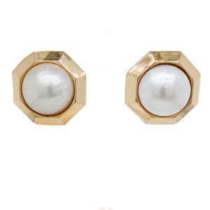 Estate Piece: 14k Yellow Gold Large Mabe Pearl Earrings