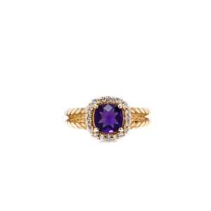 Estate Piece: 14k Yellow Gold Amethyst and Diamond Halo Ring